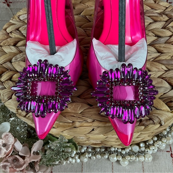 Good American 'CINDER-F*CKING-RELLA' Clear PUMP Size 5 Hot Pink New Stiletto - Picture 6 of 10